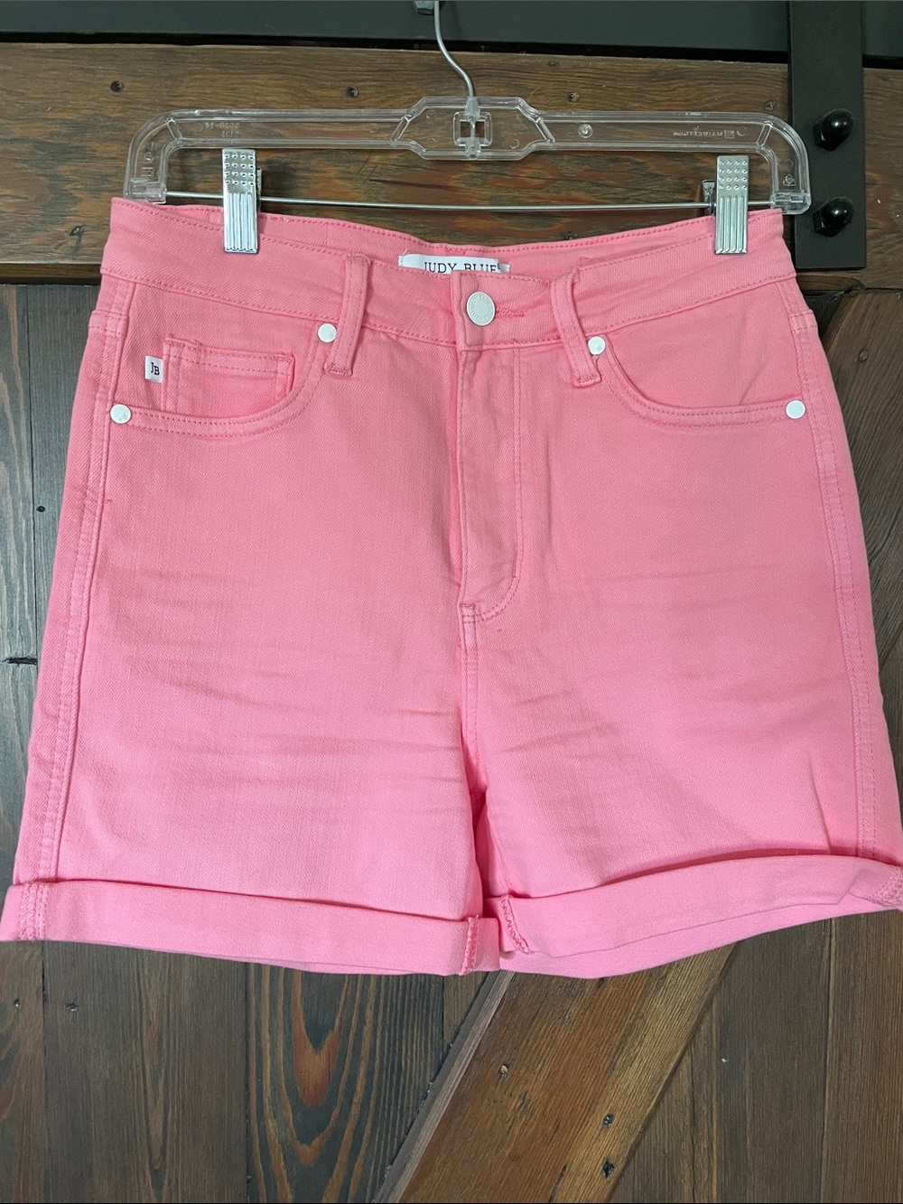 Judy Blue Bright Pink High-Rise Rolled Hem Denim Shorts